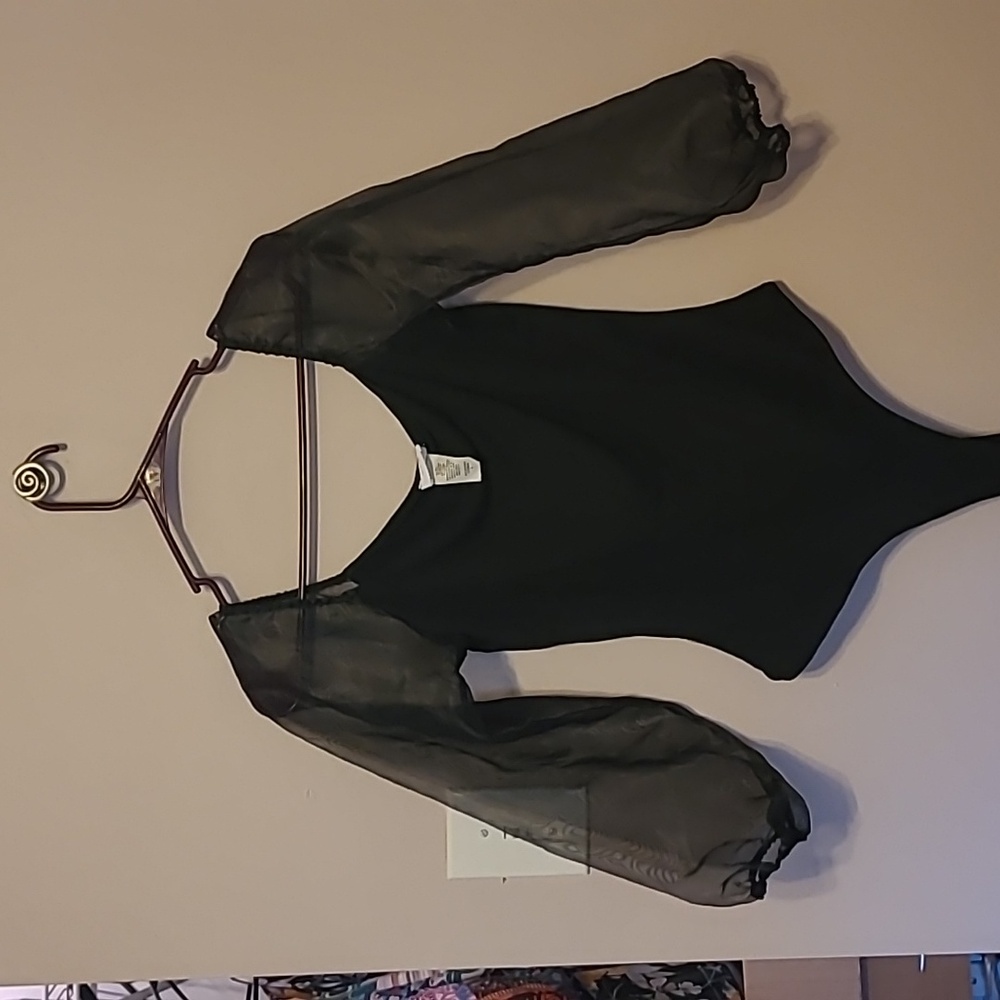 Lelis Black Velour Sheer Poof Sleeve Bodysuit